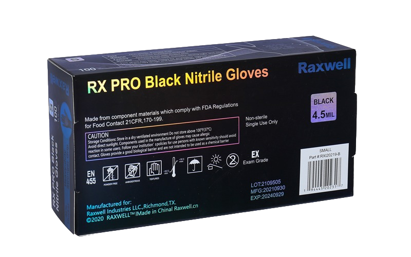 RX PRO Black Nitrile Gloves - 1,000 Case Count, 4.5 Mil Thick