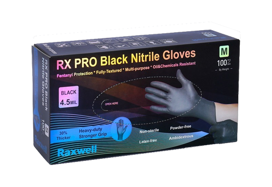 RX PRO Black Nitrile Gloves - 1,000 Case Count, 4.5 Mil Thick