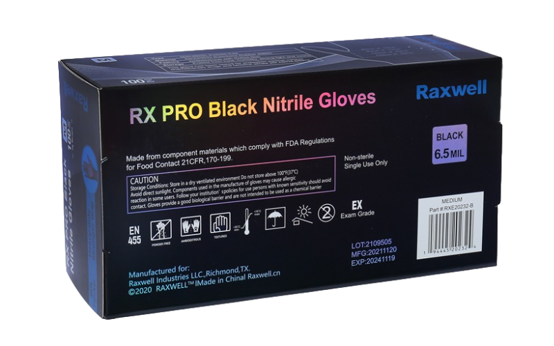 RX PRO Black Nitrile Gloves - 1,000 Case Count, 6.5 Mil Thick